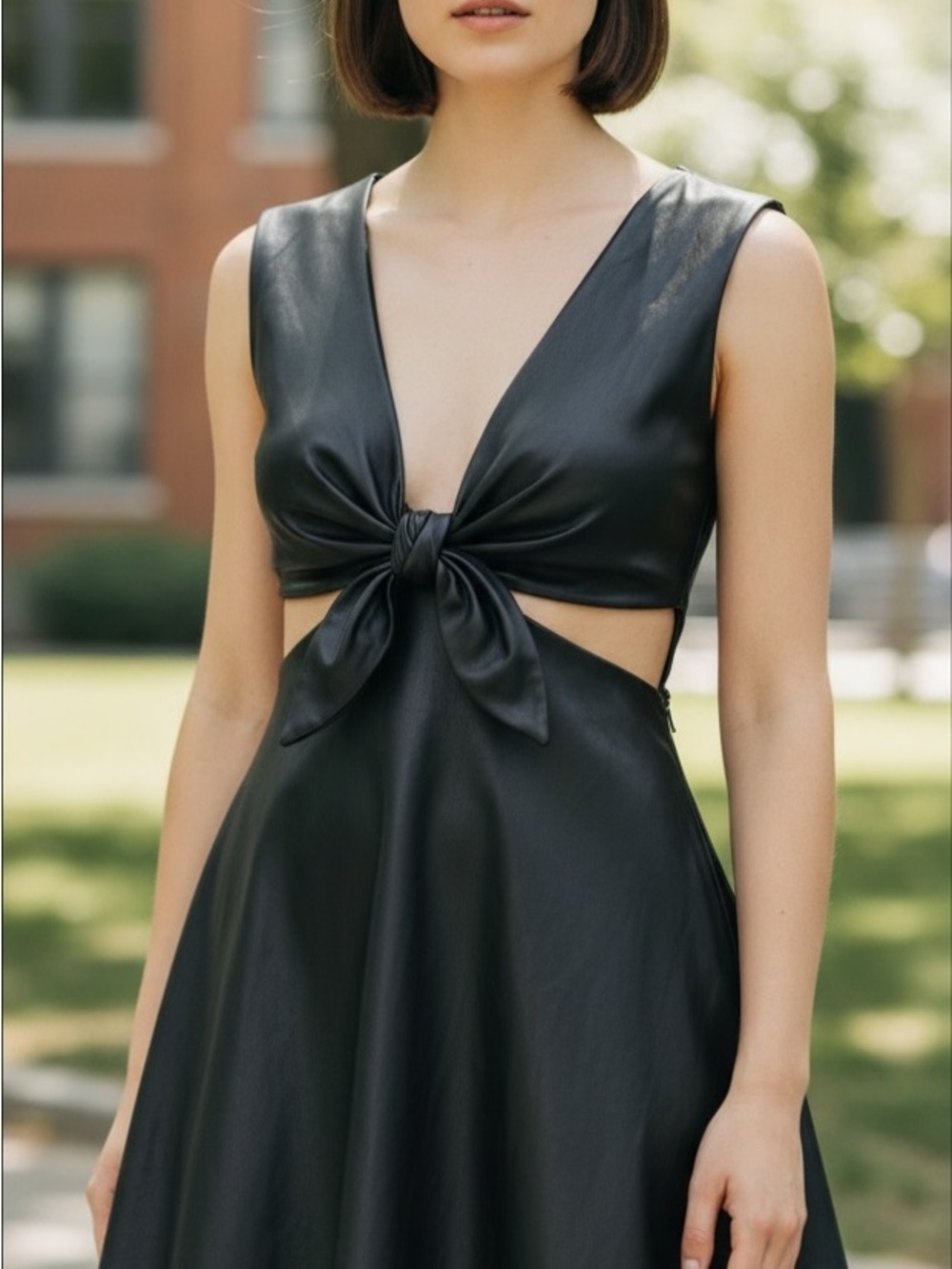 Strapless Black Tie-Front Cutout Dress